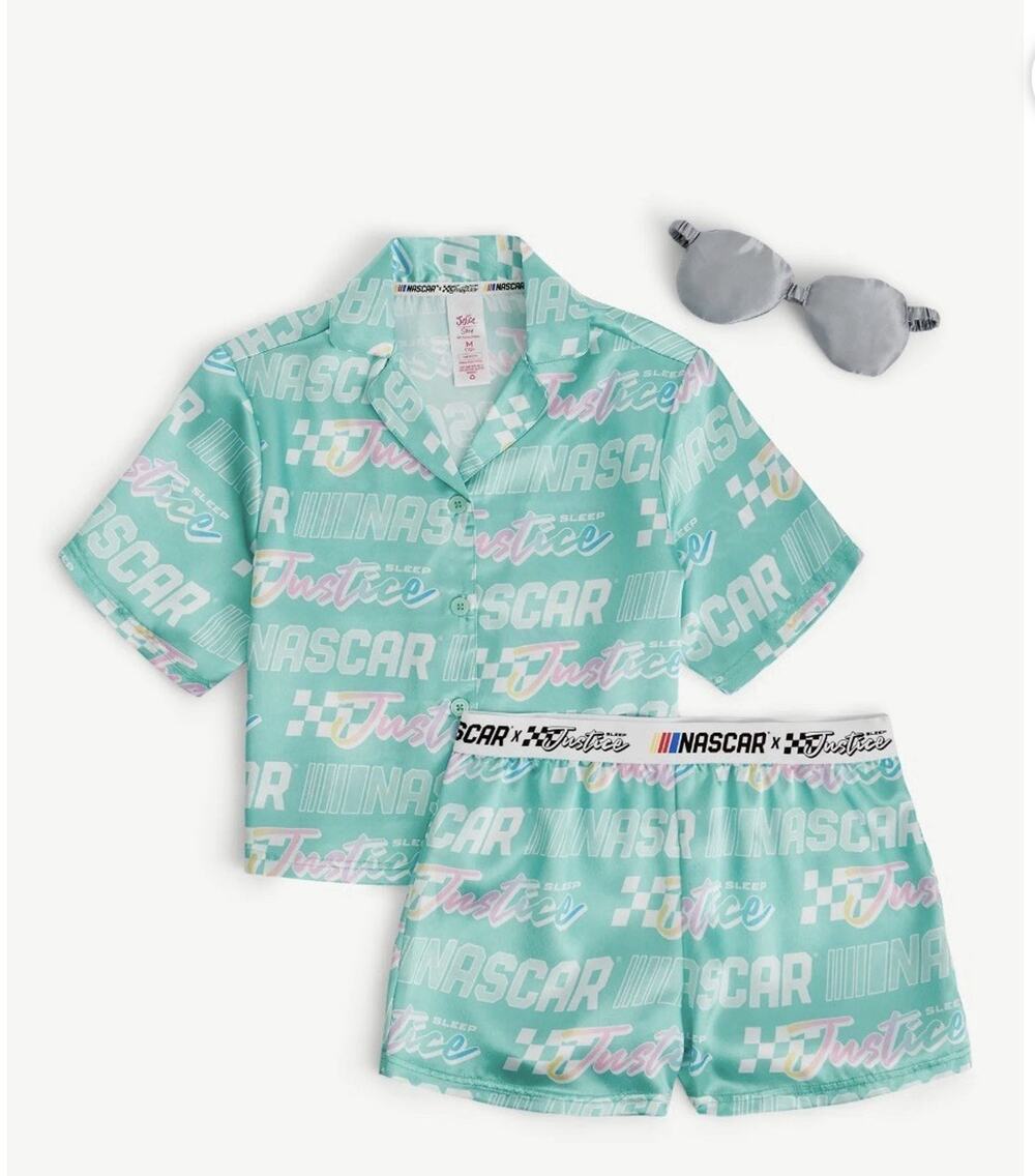 NWT NASCAR + Justice Girls L(12/14) Pajama Lounge 3pc Short Shirt Mask Sleep Set